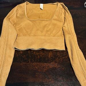Offline by American Eagle Ribbed Golden Mustard Yellow Long Sleeve Crop Top